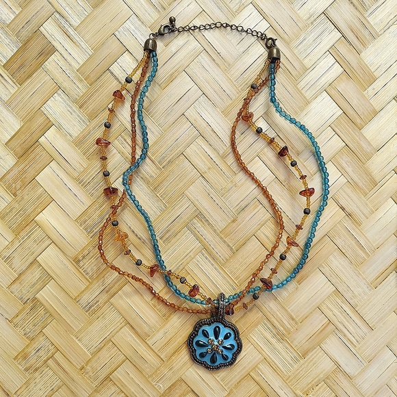 Beaded turquoise brown copper Colorful multi-strand Boho necklace set - Picture 2 of 3